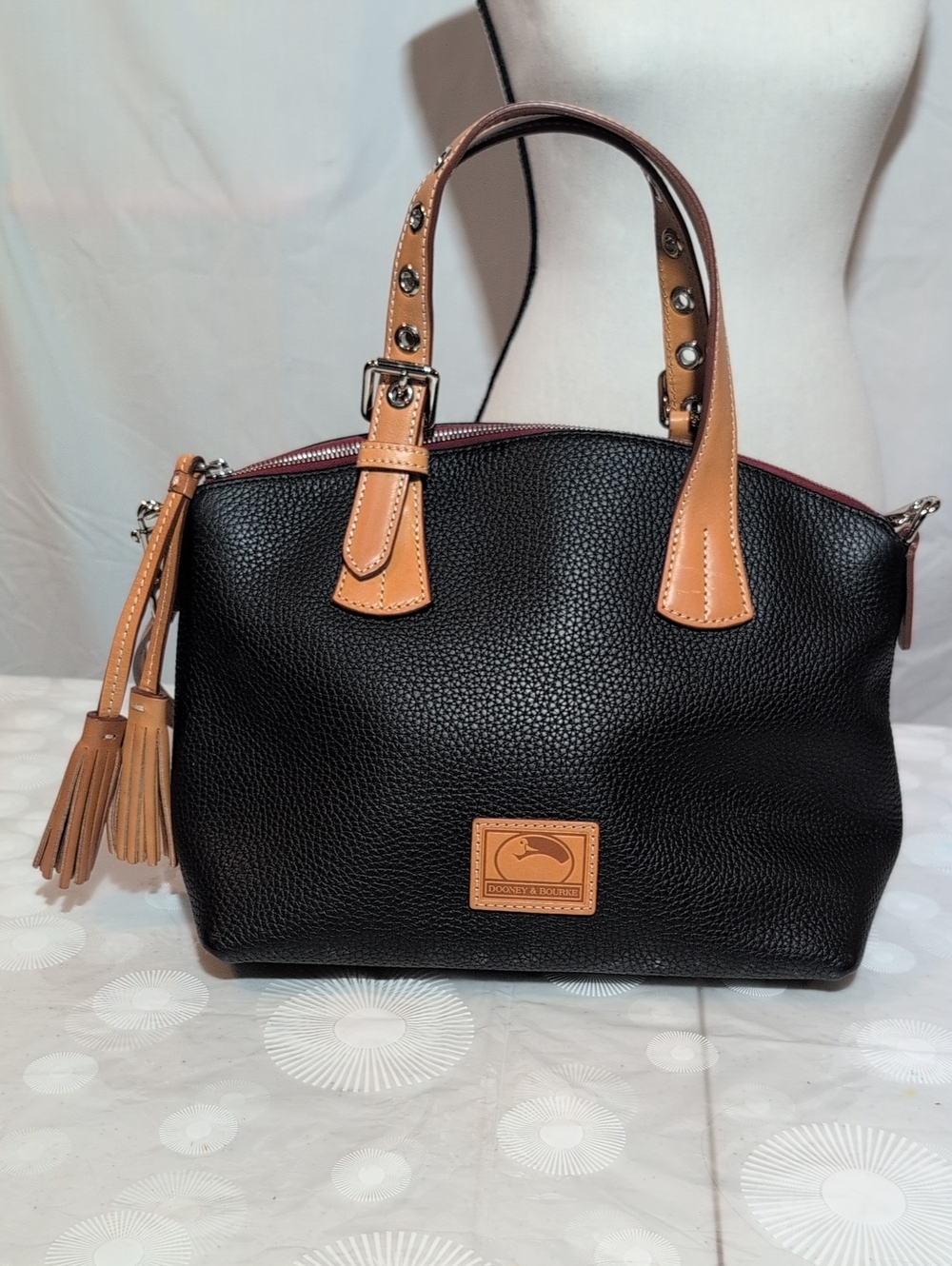 Dooney & Bourke Patterson Leather Trina Satchel with Tan Handles